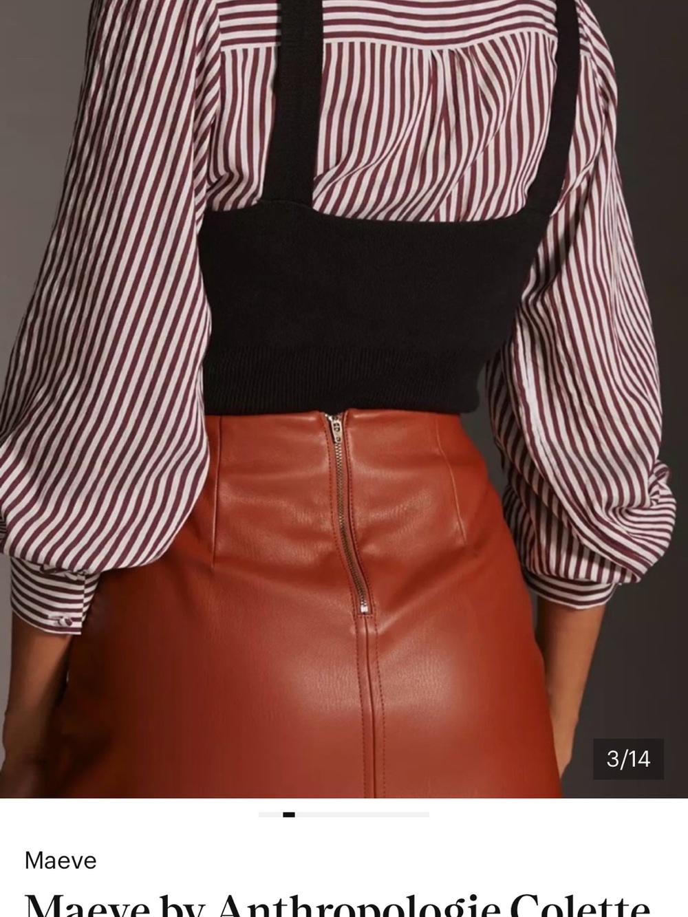 Anthropologie Maeve The Colette A Line Mini Skirt Faux Leather Cognac XXS - Picture 3 of 8